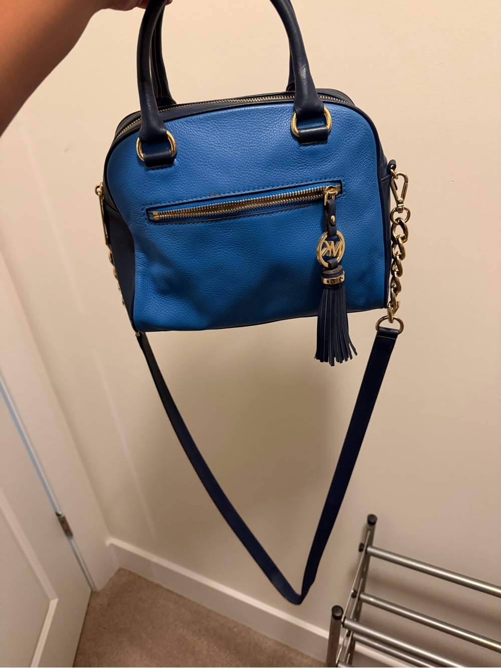 Michael Kors Two Toned Blue Women's Crossbody Satchel with Tassel Charm